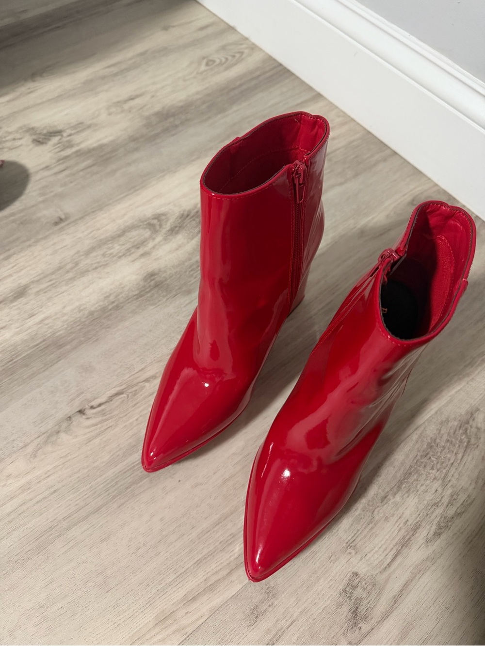 Glossy Red Pointed-Toe Women's Ankle Booties